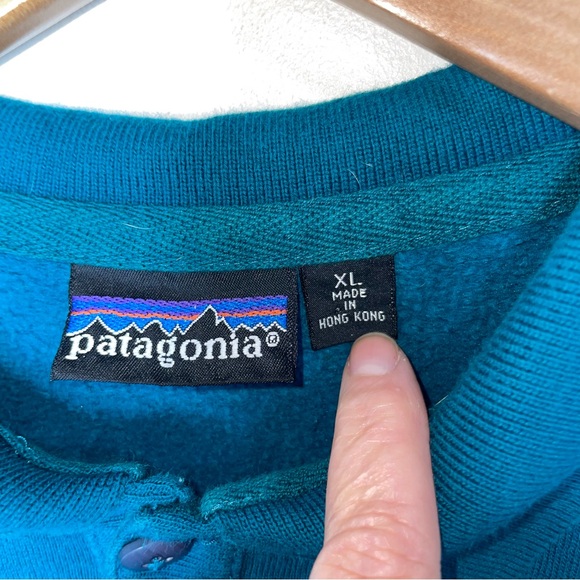Vintage Patagonia Collared Polo Sweatshirt Teal Green 80s 90s Long Sleeve - Picture 6 of 9